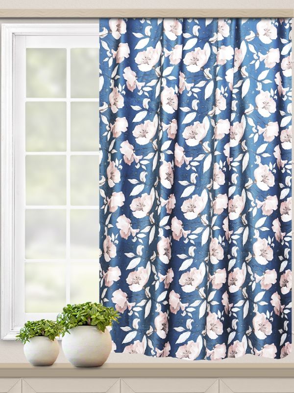 Curtain for the kitchen Velvet Flowers blue 135*180*1pc
