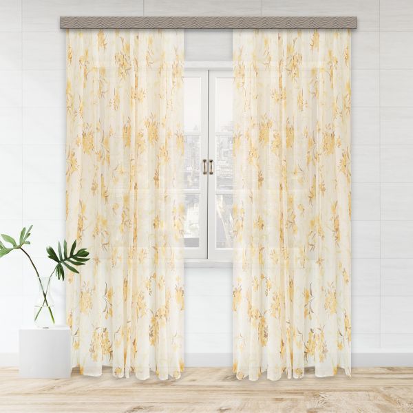 Set of curtains voile-lily print 110*260*2pcs cm gold