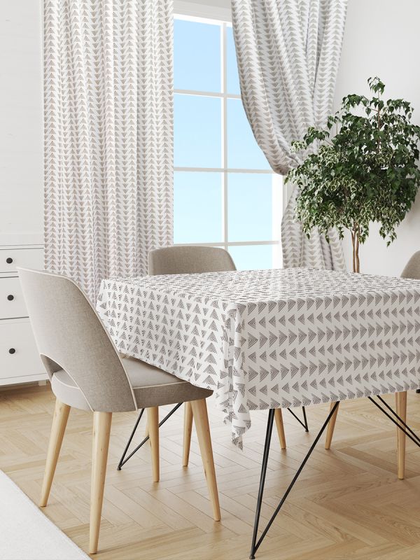 Set of curtains for the kitchen Gabardine print 150*180*2pcs + Tablecloth SP 120*145 Triangles white 14