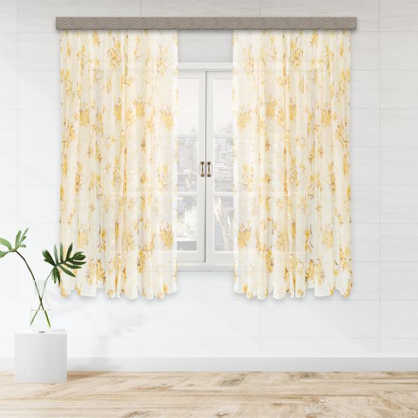 Set of curtains veil-lily print 100*180*2pcs gold